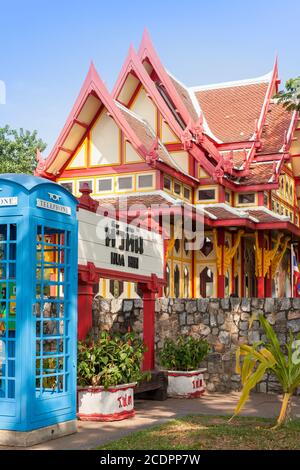 HUA HIN, THAILAND - 2015 February. Telephone box outside the trainstation in Hua Hin. Stock Photo