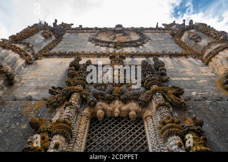 The famous Manueline style chapterhouse window at the Convent of Christ aka Convento de Cristo in Tomar, Portugal, Europe Stock Photo
