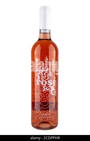 Bottle of rosé wine cut out isolated on white background Stock Photo