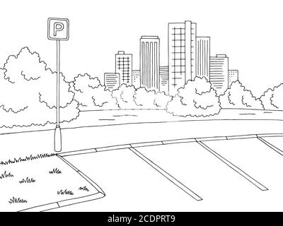 Parking graphic black white city landscape sketch illustration vector Stock Vector