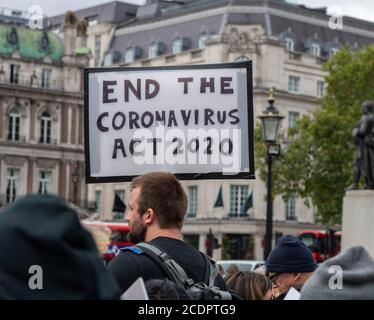 London, UK. 29th Aug, 2020. No to vaccines, end the lockdown, no to 5G protest Trafalgar Square London, Credit: Ian Davidson/Alamy Live News Stock Photo