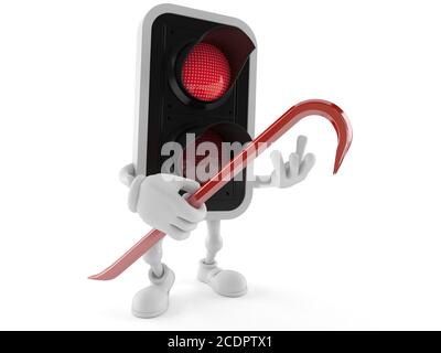 Red light character holding crowbar isolated on white background Stock Photo