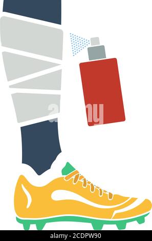 Soccer Bandaged Leg With Aerosol Anesthetic Icon. Flat Color Design. Vector Illustration. Stock Vector