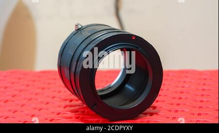 Close up of the camera lens on the table Stock Photo