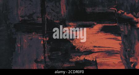 Abstract painting. Black and red strokes of paint on canvas Stock Photo