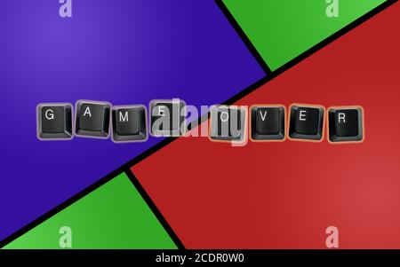 Computer keyboard keys spelling Game Over, on a colorful background Stock Photo