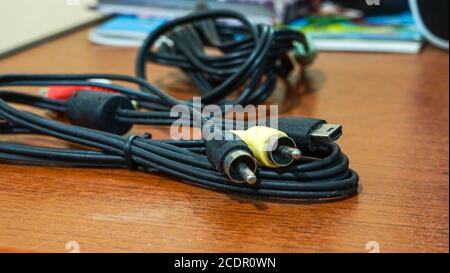 Close up of audio and visual cables Stock Photo