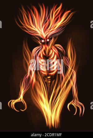 Evil Genie Djinn or Jinn hand drawn character illustration Stock Photo