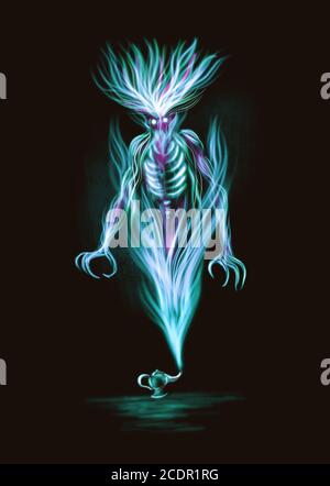 Evil Genie Djinn or Jinn hand drawn character illustration Stock Photo