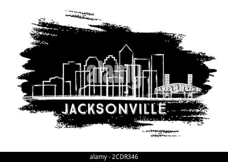 Jacksonville Florida City Skyline Silhouette. Hand Drawn Sketch. Business Travel and Tourism Concept with Historic Architecture. Vector Illustration. Stock Vector