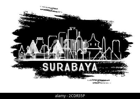 Surabaya Indonesia City Skyline Silhouette. Hand Drawn Sketch. Business Travel and Tourism Concept with Historic Architecture. Vector Illustration. Stock Vector