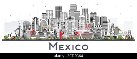 Mexico skyline with gray landmarks and blue sky. Vector illustration ...