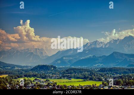 Salzburg aerial view of the mountains on summer time