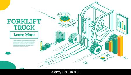 Isometric Forklift Truck Isolated on White Background. Vector Illustration. Stock Vector