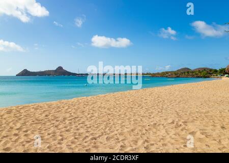 the view of the Pigeon Island National Landmark in Saint Lucia, from Reduit Beach Stock Photo