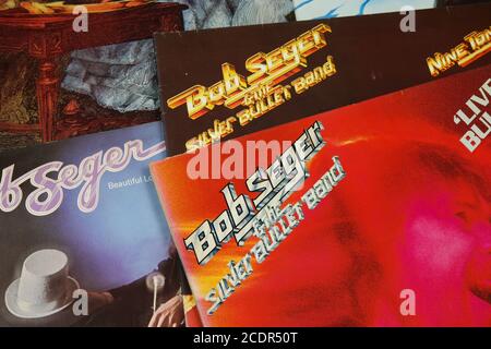 Viersen, Germany - July 9. 2020: Closeup of Bob Seger vinyl record cover collection Stock Photo