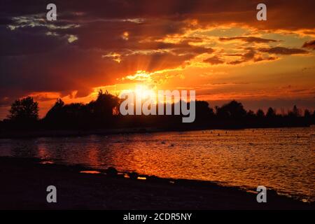 beautiful sunset over the water - lake Stock Photo