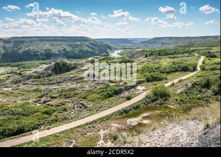 Overview of Dry Island Buffalo Jump Provincial Park in the Red Deer River Valley near the town Trochu, Alberta, Canada Stock Photo