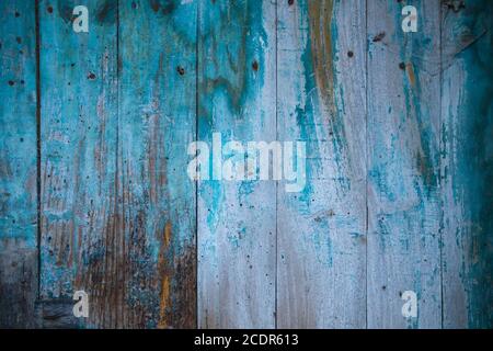 Old blue painted rustic wooden planks wall background Stock Photo