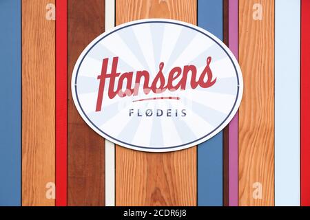 Aarhus, Denmark - July 28, 2018: Hansens Flodeis is a Danish producer of ice cream. The company produces high-quality ice cream based on organic Stock Photo