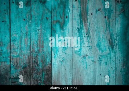 Blue turquoise painted old wooden planks wall Stock Photo