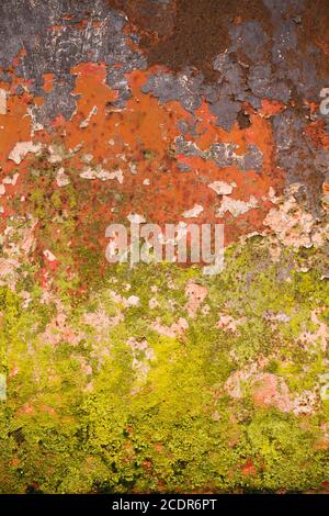 Old wall with damp and peeling paint Stock Photo