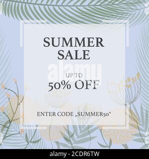 SUMMER SALE promotional flyer template for website or social media with field flower pattern vector illustration Stock Vector