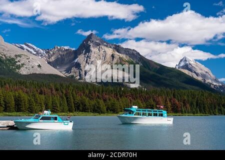 Maligne Lake with reflections, Jasper National Park, Alberta, Canada. Stock Photo