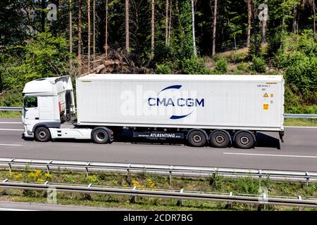 ATL Renting DAF XF Truck With Magellan Container On Motorway Stock ...