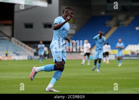 Coventry City's Amadou Bakayoko celebrates scoring his side's first goal of the game during the pre-season friendly at London Road, Peterborough. Stock Photo