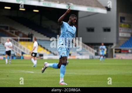 Coventry City's Amadou Bakayoko celebrates scoring his side's first goal of the game during the pre-season friendly at London Road, Peterborough. Stock Photo
