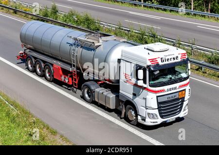 Gierse DAF XF truck with tank trailer on motorway. Stock Photo