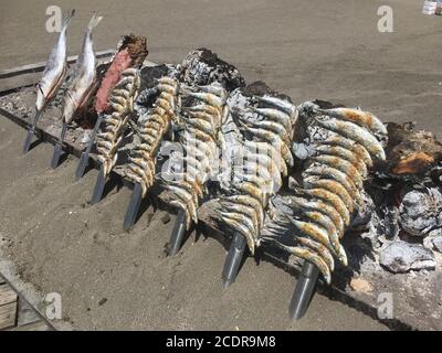 way of cooking fish on the Malaga coast, called espetosv Stock Photo