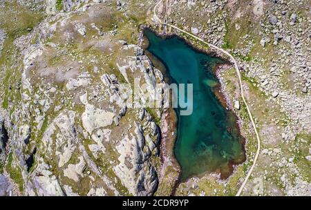 Panoramic view of Black  lake, located in Pejo Valley (Val di Pejo), Trentino Alto Adige, northern Italy - Lago Nero, northern Itlay Stock Photo