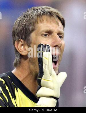 Edwin Van Der Sar #1 of Manchester United during the 2010 MLS All-Star match against the MLS All-Stars at Reliant Stadium, on July 28 2010, in Houston Stock Photo