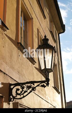 Street lantern in an alley in the old town of Prague Stock Photo