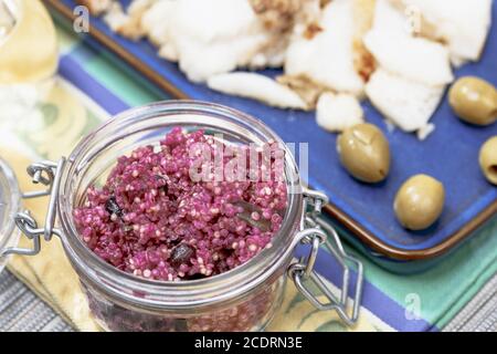Cod Fish Fillet with Quinoa salad with beetroot and chia seeds Stock ...