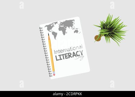 Vector Illustration of International literacy day. 8 September. board, pencil, letters, diary etc. Stock Vector