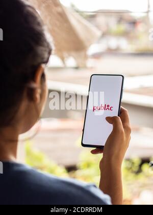 Assam, india - August 22, 2020 : Public app logo on phone screen. Stock Photo