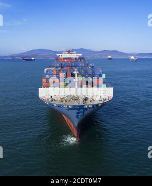 container-ship carrier is in the bay Stock Photo