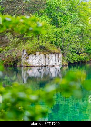 Quiet quitness in National park Plitvice lakes in Croatia Europe water flowing waterflow waterfall scenic scenery Stock Photo