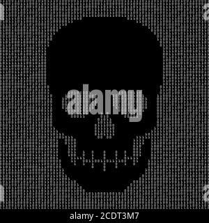 Skull shape inside white binary code on black background Stock Photo