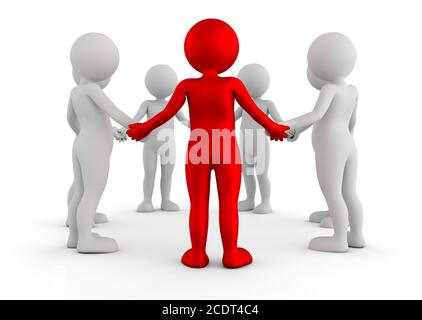 Toon men holding hands in a circle. Support group, teamwork, business leader concept Stock Photo