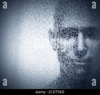 Man face blended with binary code digits. Concept of hacker, data protection etc. Stock Photo