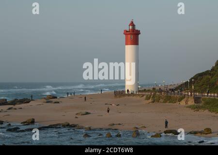 Beautiful lighthouse on Umhlanga Rocks beach, landscape, Durban, South Africa, seaside, motion blur, promenade, scenic seascape, building, sea, coast Stock Photo