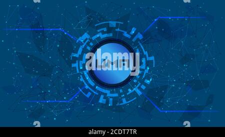 UMA token symbol of the DeFi project in a digital circle with a cryptocurrency theme on a blue background. Cryptocurrency icon. Decentralized finance Stock Vector
