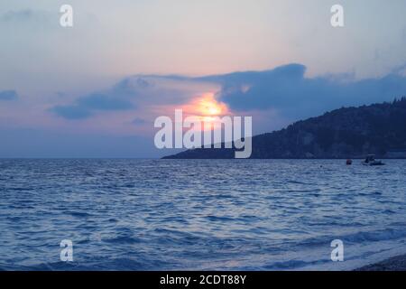 Scenic sunset Albania Ionian sea Stock Photo