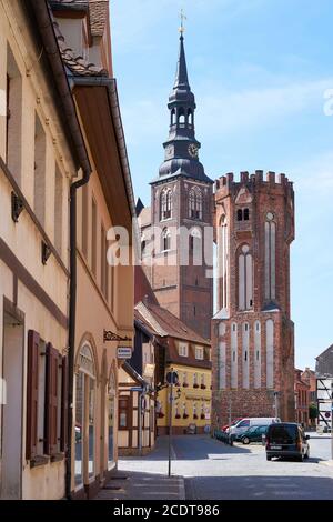 The Eulenturm (Owls tower) and St. Stephan in the old town of Tangermuende Stock Photo