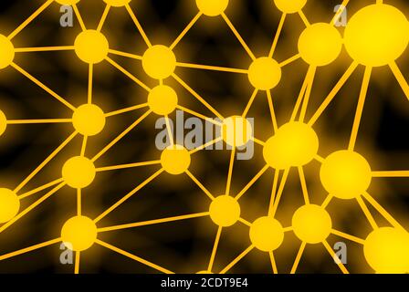 orange Molecular geometric chaos abstract structure. Science technology network connection hi-tech background Stock Photo
