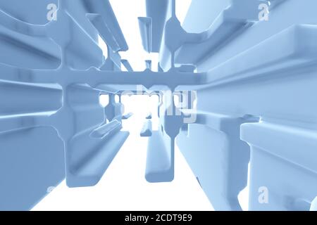 Abstract Futuristic tunnel like spaceship corridor blue metal in white space. 3d illustration Stock Photo